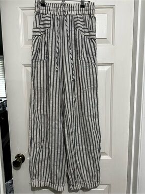 Cotierra Striped Wide-Leg Drawstring Pants - Black & White